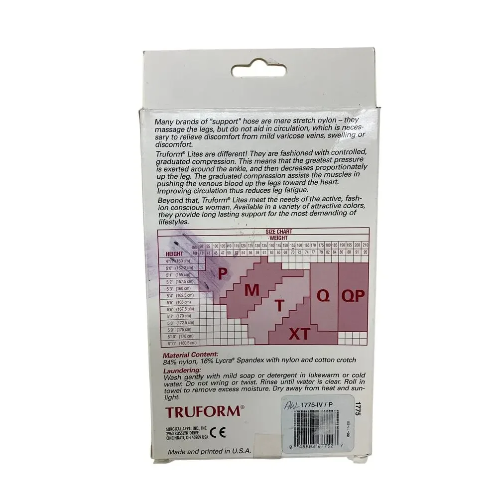 Truform Lites Support Panty Hose Compression Ivory Size P 1775-IV Control Top